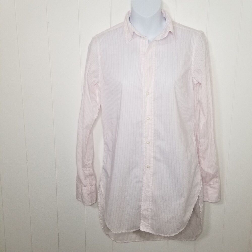 Frank & Eileen Top Shirt Womens Size XS Pink White Minimalist Button Up